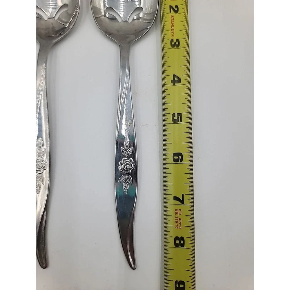 2 Hanford Forge‎ AVON ROSE Stainless Flatware Silverware Pierced Serving Spoons